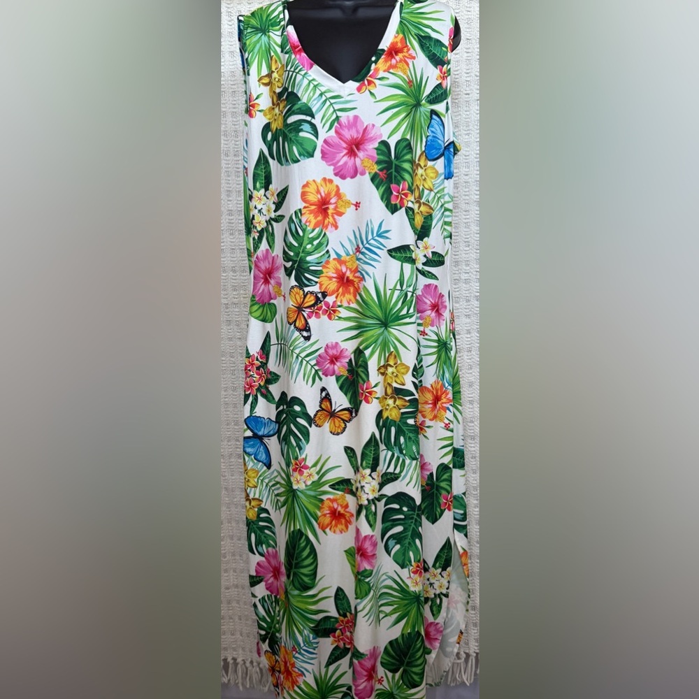 Tropical Floral and Butterfly Print Dress